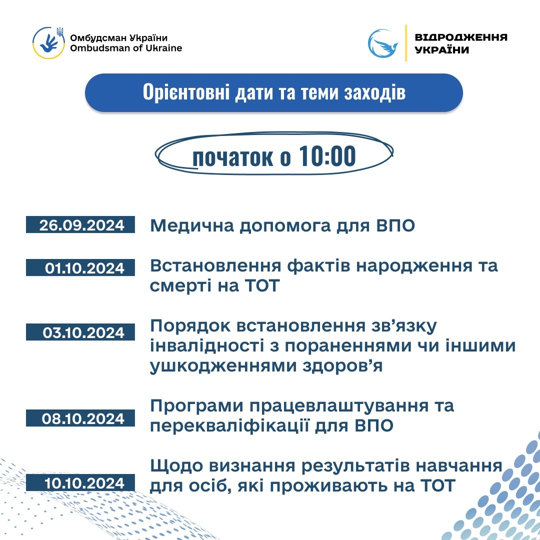 Офіс Омбудсмана проведе онлайн заходи для осіб, які постраждали внаслідок збройної агресії росії проти України